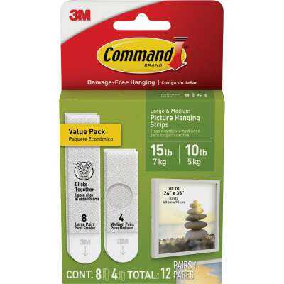 Command 10 Lb and 15 Lb White Picture Hanging Strips Value Pack, 12 Pairs