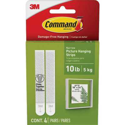 Command 10 lb Narrow White Picture Hanging Strips, 4 Pairs