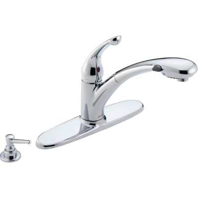 Delta Signature 1-Handle Lever Pull-Out Kitchen Faucet with Soap Dispenser, Chrome